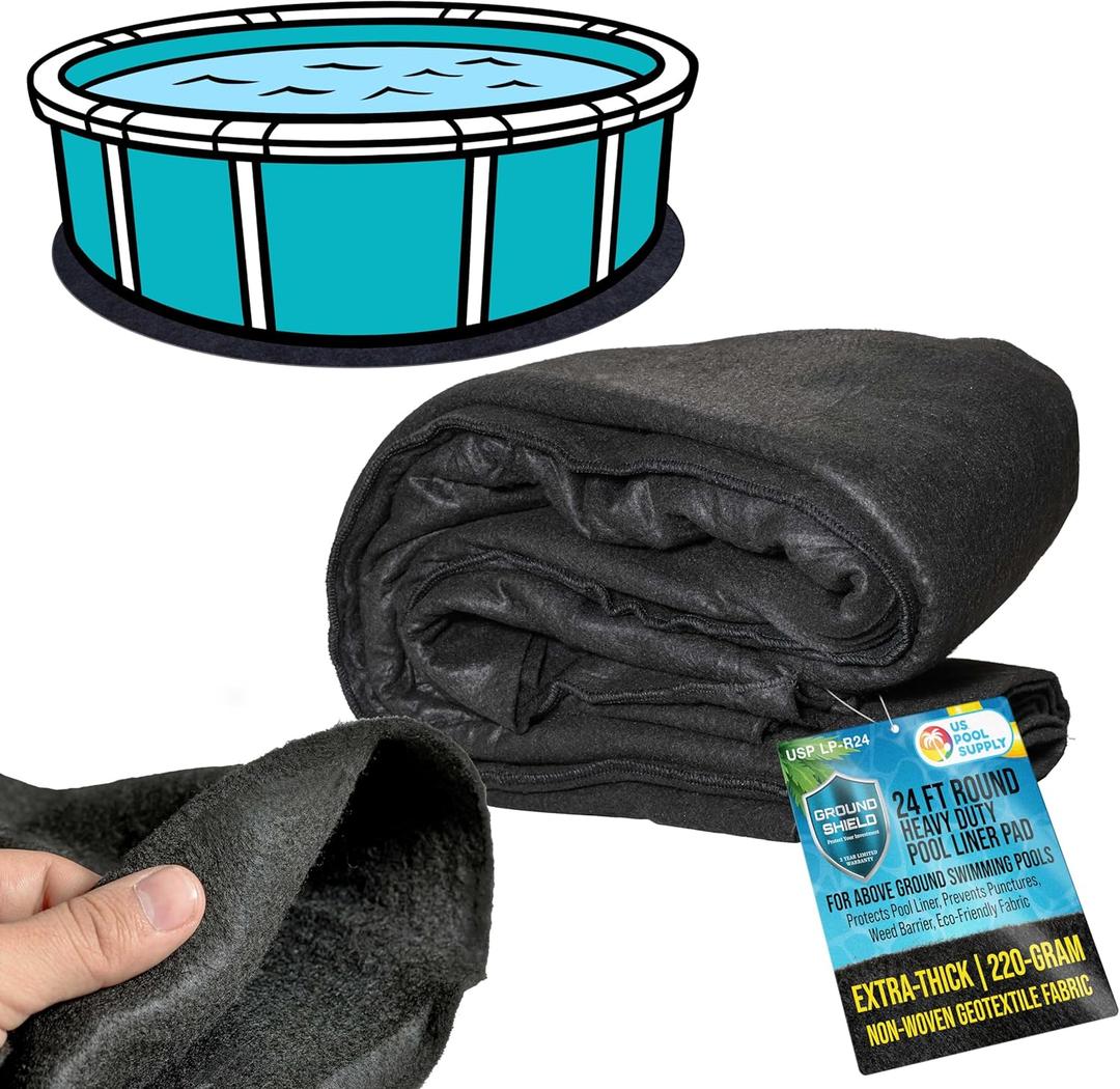 U.S. Pool Supply Ground Shield 24-Foot Round Heavy Duty Pool Liner Pad for Above Ground Swimming Pools - Protects Pool Liner, Prevents Punctures, Weed Barrier, Eco-Friendly Fabric - Extends Liner Life (24ft Round)