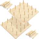 Kigley 6 Pcs Wood Pegboard Drawer Organizer with 48 Pegs Wood Peg Board System Peg Drawer Organizers for Kitchen Dishes Plate Pegboard Food Containers(17x5.91,Wood)