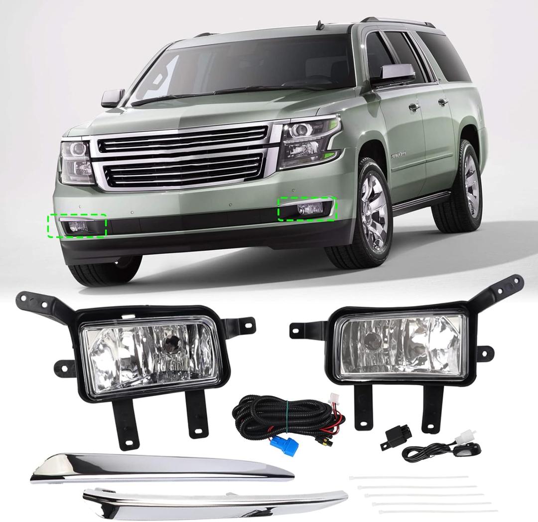 DYRDINSHOW Fog Lights Compatible With Chevy Tahoe Suburban 2015 2016 2017 2018 2019 2020 Driving Fog Lights with Harness, OE# GM2592311 GM2593311