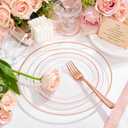 bUCLA 150PCS Clear Rose Gold Disposable Dinnerware set - Rose Gold Plastic Plates Include 25 Dinner / 25 Dessert Plates, 25 Knives, 25 Forks, 25 Spoons, 25 Cups for Party, Wedding & Mother's Day