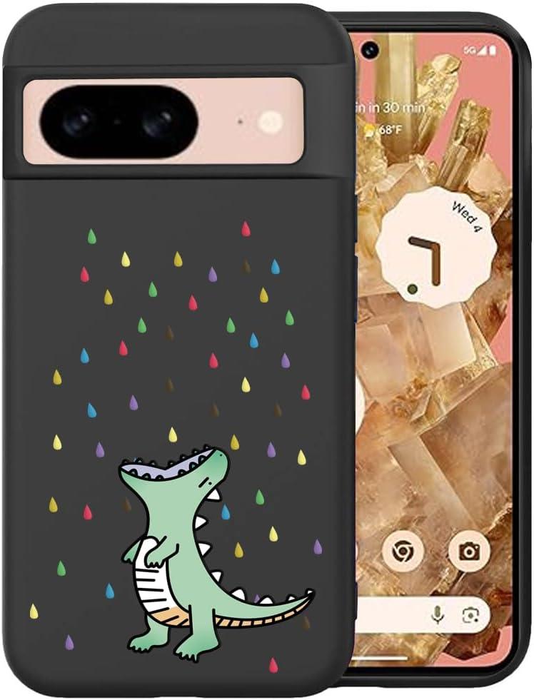 Unov Case Compatible with Pixel 8 5G with Cute Dino Rainbow Dinosaur Dragon Embossed Pattern Design Slim Protective Soft TPU Bumper Back Cover