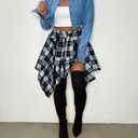 Women's Plaid Skirts High Waisted Knot Front Asymmetrical Hem Mini Skater Skirt (Black, XXL)