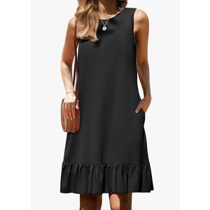 HOTOUCH Women's Summer Dresses Casual Loose Sleeveless Tshirt Sundress Ruffle Hem Tank Dress Beach Dress with Pockets, XXL