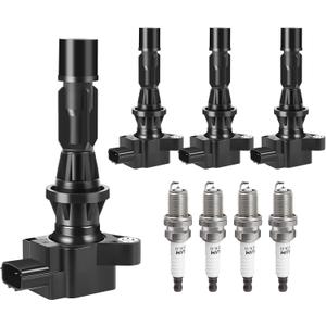 Ignition Coil Pack and Spark Plugs kit fit for 2.0 2.3 2.5 L4 Mazda 3, Mazda 6, CX7 CX-7, MX-5 Miata 2006 2007 2008 2009 2010 2011 2012 2013 2.0L 2.3L 2.5L, UF540, Set of 4