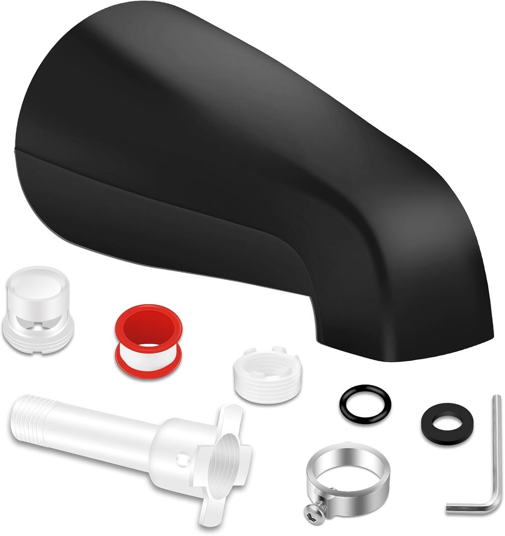 Matte Black Tub Spout Without Diverter for 1/2'' IPS and 3/4'' IPS Thread and 1/2 Copper Pipe, Bathroom Bathtub Spout No Diverter with Four in One Adapter