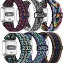 6 Pack Adjustable Elastic Watch Band Compatible with Fitbit Versa/Fitbit Versa Lite/Fitbit Versa 2 Bands for Women Men, Stretchy Sport Loop Band Soft Nylon Wristband Accessories