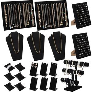 20 Pcs Black Velvet Jewelry Display Sets, Necklace Bracelet Holder Jewelry Bust Holder Stand Ring Display Stand for Selling Craft Showcase Organizer