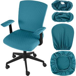 Tallew 4 Pcs Office Chair Covers Set Computer Universal Protective Stretchable Chair Seat Covers Desk Armrest Slipcovers Pads Office Cushion Backrest for Rotating (Lake Blue) 8 cm/ 14.96 inches