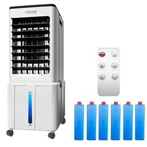 Lifecreek Portable Air Conditioner, 3-in-1 Evaporative Air Cooler with 3.2 Gal Water Tank, Windowless Portable AC Fan with 6 Ice Packs, Remote, 12H Timer, 3 Speeds, 4 Modes for Room Bedroom Office