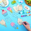 Silipull 24 Sets Summer Wind Chimes Craft for Kids Color Your Own Ice Cream Windchime DIY Unfinished Wood Hanging Ornaments Coloring Wind Chime for Kids Gifts School Home and Party Supplies