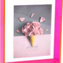 5x7 Acrylic Picture Frame Neon Floating Photo Frame for Wall Mount and Tabletop Decorative in Gallery Home Office, Neon Pink