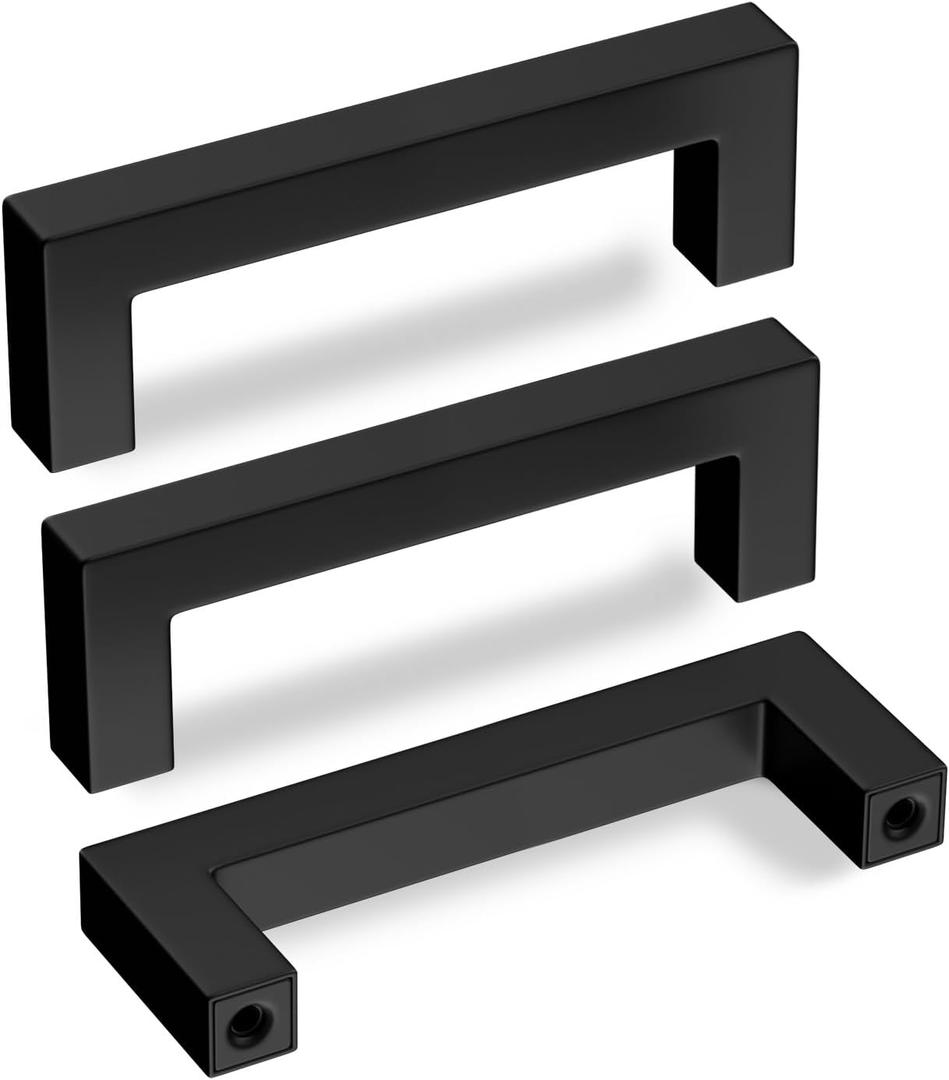 Goldenwarm 5 Pack Black Square Bar Cabinet Pull Drawer Handle Stainless Steel Modern Hardware for Kitchen and Bathroom Cabinets Cupboard,Center to Center 3-1/2in (90mm)