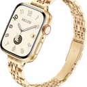 Melyis Slim Metal Band Fits Apple Watch Bands for Women 42mm(Series 11/10) 40mm 41mm 38mm, Dressy Stainless Steel iWatch Bands, Thin Band for Apple Watch Series 11 10 9 SE 8 7 6 5 4 3, Gold