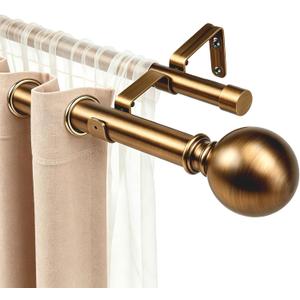 Brass Double Curtain Rods, Heavy Duty Decorative Drapery Rod 60"-107" Inches, Telescoping Drapery Rod with Twisted Cage Finials