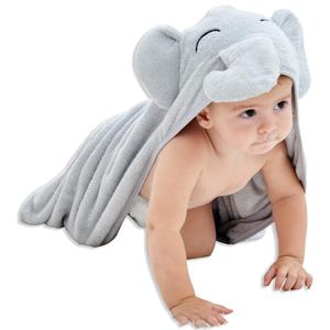 HIPHOP PANDA Hooded Towel - Rayon Made from Bamboo, Bath Towel with Bear Ears for Newborn, Babie, Toddler, Infant - Absorbent Large Baby Towel - Grey Elephant, 30 x 30 Inch