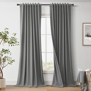 Black Out Grey Linen Curtains 84 inches Long for Bedroom Living Room 100% Blackout Darkening Neutral Back Tab Thermal Insulated Gray Window Curtains with Hooks 2 Panels Set 7ft 52x84,Dark Grey