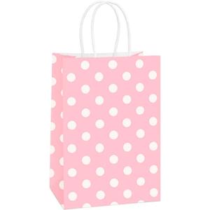 BagDream Small Gift Bags 25Pcs 5.25x3x8 Inches Kraft Paper Bags with Handles, Pink Dot Paper Gift Sacks for Retail, Merchandise, Party Favor, Small Business