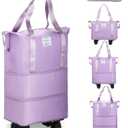 VOOWO Rolling Duffle Bag, Expandable Foldable Carry On, Large Weekend Bag with Spinner Wheels, 28-58L, Purple