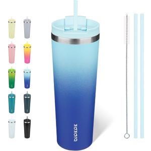 BJPKPK 30oz Insulated Tumbler With lid And Straw Stainless Steel Tumblers Travel Coffee Mug Reusable Thermal Cup,Sky