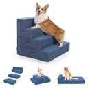 Multi-Function Pet Steps for Small & Medium Dogs, Extra-Wide (28") for Stability, Adjustable Heights for High Beds & Sofas, High-Density Foam, DIY into Various Dog Bed Sizes, 4 Steps, Blue Bird.