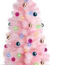 [ 12 Modes & Remote Control ] SURCVIO 3 Ft Christmas Tree with Timer 50 Four Color LED Lights DIY 15 Ball Ornaments Star Artificial Xmas Tree Indoor Outdoor Home Holiday Decorations (Pink)