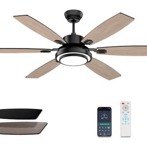 60 Inch Black Large Ceiling Fans with Lights and Remote Control for Living Room, Modern Ceiling Fan with Quiet Reversible DC Motor, 3CCT, Dimmable, LED for Garage, Patio, Indoor and Outdoor
