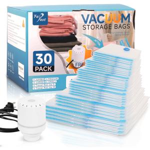 Vacuum Storage Bags with Electric Air Pump, 30 Pack Compression Bag, Space Saving Vacuum Sealer Bags for Clothes, Blanket, Duvets, Pillows, Comforters Travel, Two Compressing Ways
