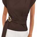 PRETTYGARDEN Women Blouses Spring Dressy Cap Sleeve Mock Neck Work Shirts Buckle Tunic Summer Business Casual Tops 2026