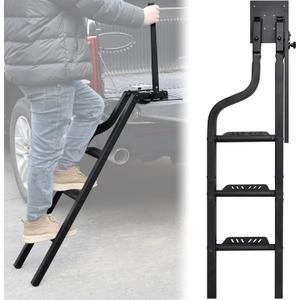 42" Universal Pickup Truck Tailgate Ladder with Handrail, Foldable Heavy Durty Metal Wide Pedals Tailgate Ladder Step Pickup Truck Accessories, Capacity 600 lbs, for F150/Ram 1500... (03)