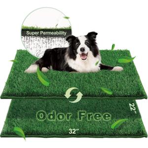 HQ4US 4LEGS Artificial Grass, Dog Pee Grass Pads for Dogs Potty, 2PCS Odor Free Fake Grass for Dogs Large 3222 with Countless Drainage Holes, Dog Potty Grass Hemmed Edge Realistic