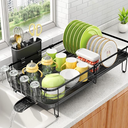 SNTD Dish Drying Rack, Expandable Dish Rack for Kitchen Counter, Metal Dish Drainer with Utensil & Cup Holder 13.8"22.6" L x 12.1" W (Black)