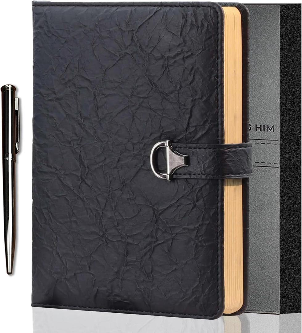 Gifts for Him, Journal for Men, Vintage Leather Diary for Writing, A5 256 Kraft Pages College Ruled Notebook, Personal Planner Organizer Gift Set (Black Set)