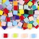 1 LB Mixed Shapes Glass Mosaic Tiles for Crafts Bulk, Colorful Opaque Recycle Glass Pieces for Mosaic Projects, Home Decoration, Adult & Kids DIY Hobbies (10 Square Mix)
