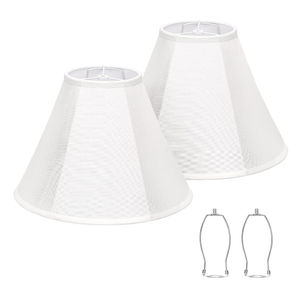 White Lamp Shades Set of 2, Bell Lamp Shades 6"Top x 13"Bottom x 10"High, Medium Shade Replacement Fabric Natural Linen Hand Crafted(Spider Fitter), Harp Holders Included, Easy Assembly Required