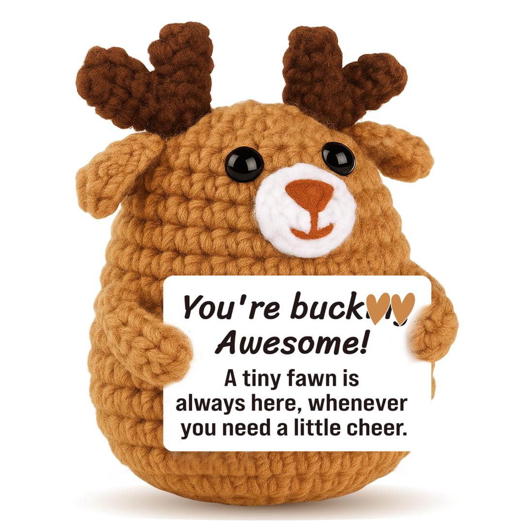 2 x Funny Fathers Day Dad Gifts from Daughter Son Wife - Handmade Crochet Mini Deer Desk Decor, Sentimental Father's Day Birthday Presents for Father Daddy Step New Dads - I Love You Gift for Dads