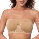 HACI Women's Non Padded Strapless Bra Underwire Bandeau Seamless Multiway Supportive Tube Top,L, Beige