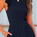 PRETTYGARDEN Summer Jumpsuits for Women Dressy 2025 Fashion Ruffle Cap Sleeve Romper Crew Neck Rib Knit One Piece Outfits (Blue, L)