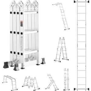 VEVOR Multi-Purpose Folding Ladder, 7-in-1 Tall Step Ladder, A Frame 3 Step Adjustable Telescoping Ladder, 12ft Reach Height Heavy Duty Extension Ladder, 330 lbs Capacity for Household Outdoor Work