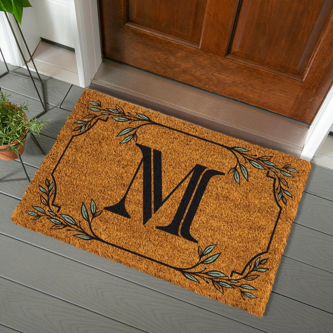 Evergreen Flag Monogram Large Coir Doormat, 36x24 Inches Front Door Mat for Outdoor/Indoor Entrance, Welcome Mat Non-Slip Doorway Rug, New Home Housewarming Gift, Letter M