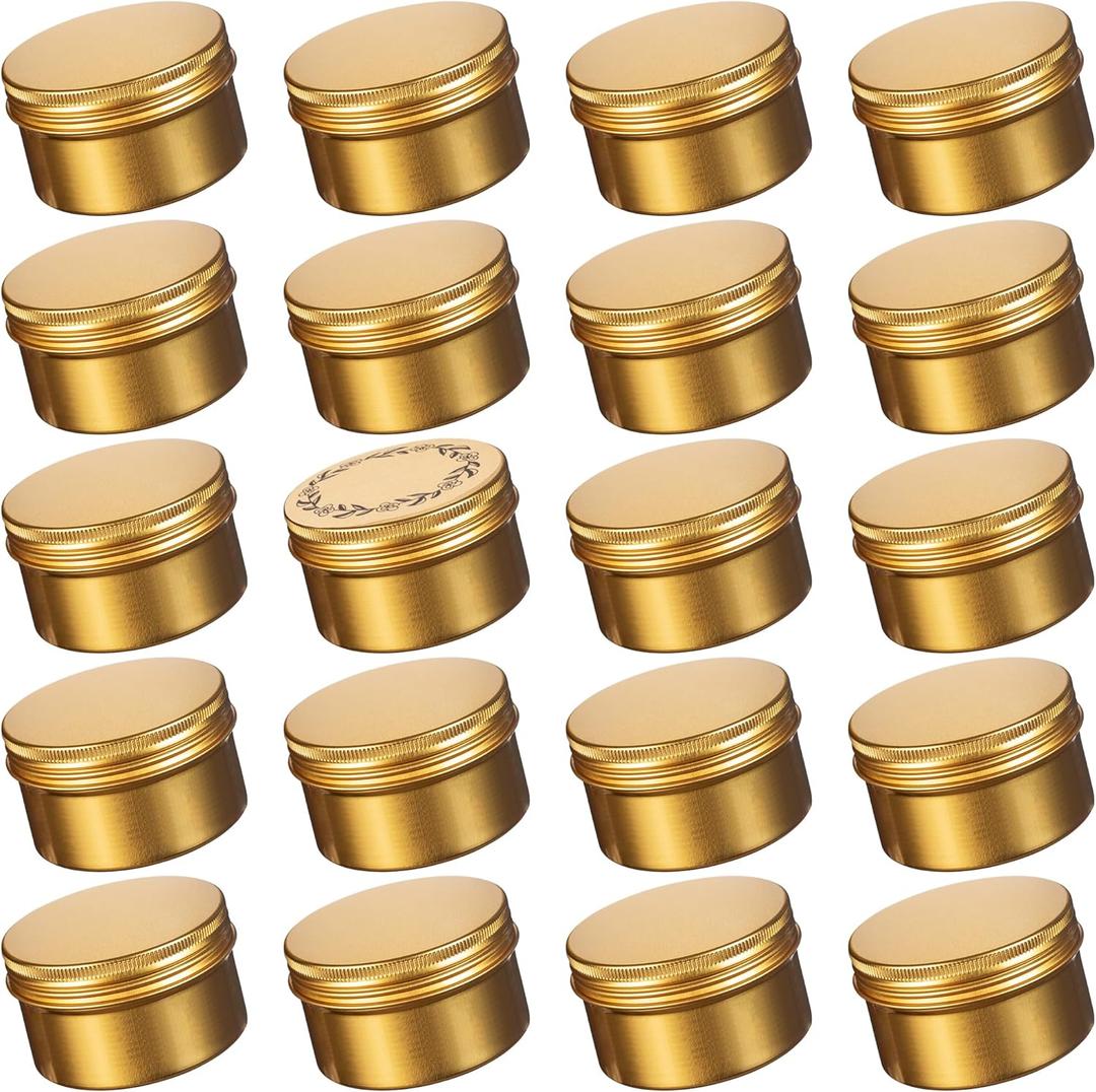 24 Pack 4oz/120ml Screw Top Aluminum Tin Jars with Screw Lids and Blank Labels - Refillable 120ml Metal Containers for Lip Balms, Candles, Salves, Spices, Crafts(Gold)