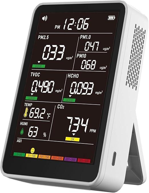 Professional Indoor Air Quality Monitor with AQI Alerts, Portable RealTime Detector for Home, Car, Plants & Pet
