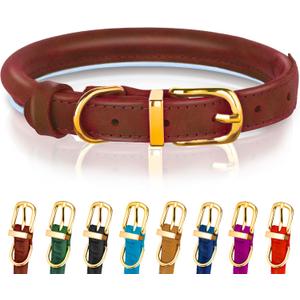 OOPSDOGGY Reflective Rolled Leather Dog Collar Adjustable Soft Padded Pet Collar for Small Medium Large Breed Dogs (Brown, M, 12"-15")