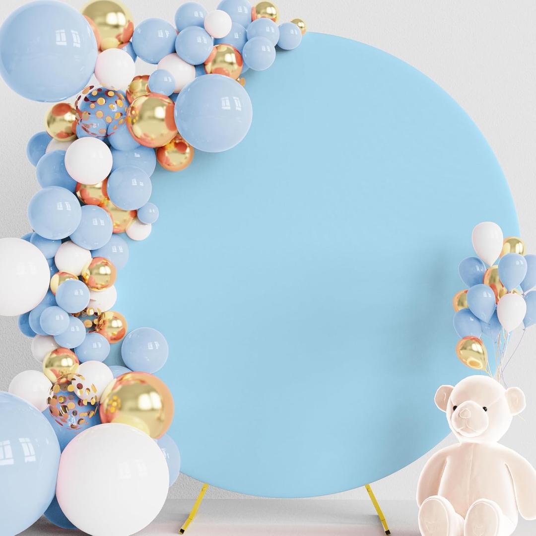 Wokceer 6.6FT Round Backdrop Cover Round Arch Covers with Buckles Polyster Dusty Blue Circle Balloon Arch Cover for Wedding Birthday Party Ceremony Decor