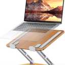 Ergonomic Laptop Stand, Wood & Aluminum Computer Stand with Adjustable Angle, Foldable Dual-Bar Laptop Riser Holder Stand for Desk, Compatible with MacBook, Dell, HP 10-16" (Royal Teak Grain)