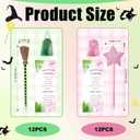 12 Set Princess and Witch Gift Bulk Including 12 Pcs Pink Pentagram Wand Star Ballpoints and 12 Pcs Green Stripes Witch Broom Pens With Organza Bags for Halloween Party Favors Supplies Decorations