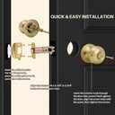 Brushed Gold Flat Ball Door Knob with Lock, Keyless Privacy Round Design Doorknob for Bathrooms/Bedrooms, Satin Brass Finish