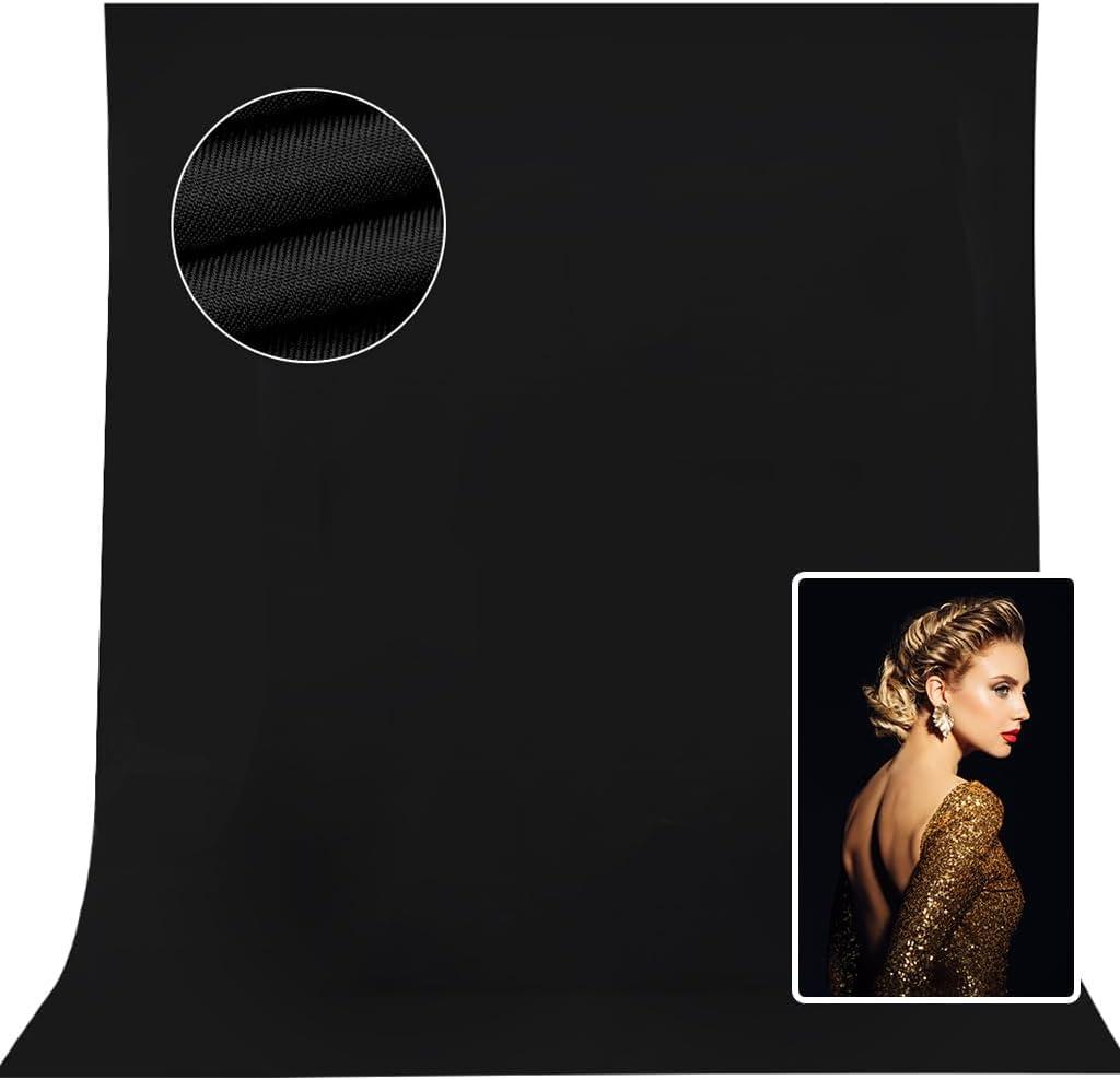 10x7ft Black Backdrop - Solid Black High Density Polyester Fabric Photo Backdrop for Portrait, Party & Video