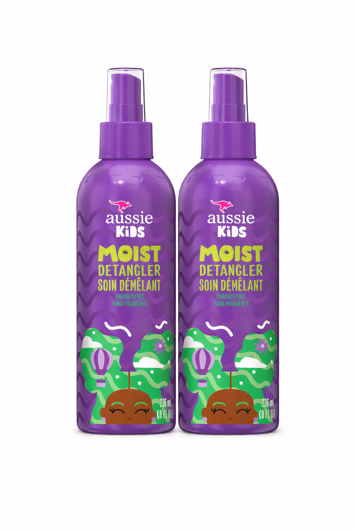 Aussie Kids Moist Detangler Spray, Sulfate & Paraben Free, Moisturizing & Tangle-Free Hair Care for Kids, Cruelty-Free, 8 Fl Oz Each, 2 Pack