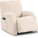 Oversized Recliner Chair Covers,4-Piece Stretch Geometric Strokes Jacquard Reclining Chair Slipcovers,Furniture Protector with Side Pocket,Soft Breathable Couch Cover,Beige