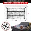[Premium] 4'x6' Heavy Duty Cargo Net Stretches to 8' x 12', Extra Thick 10mm Cord Bungee Cargo Netting for Pickup Truck Bed, Roof Rack Net & 12 PCS Steel Carabiners
